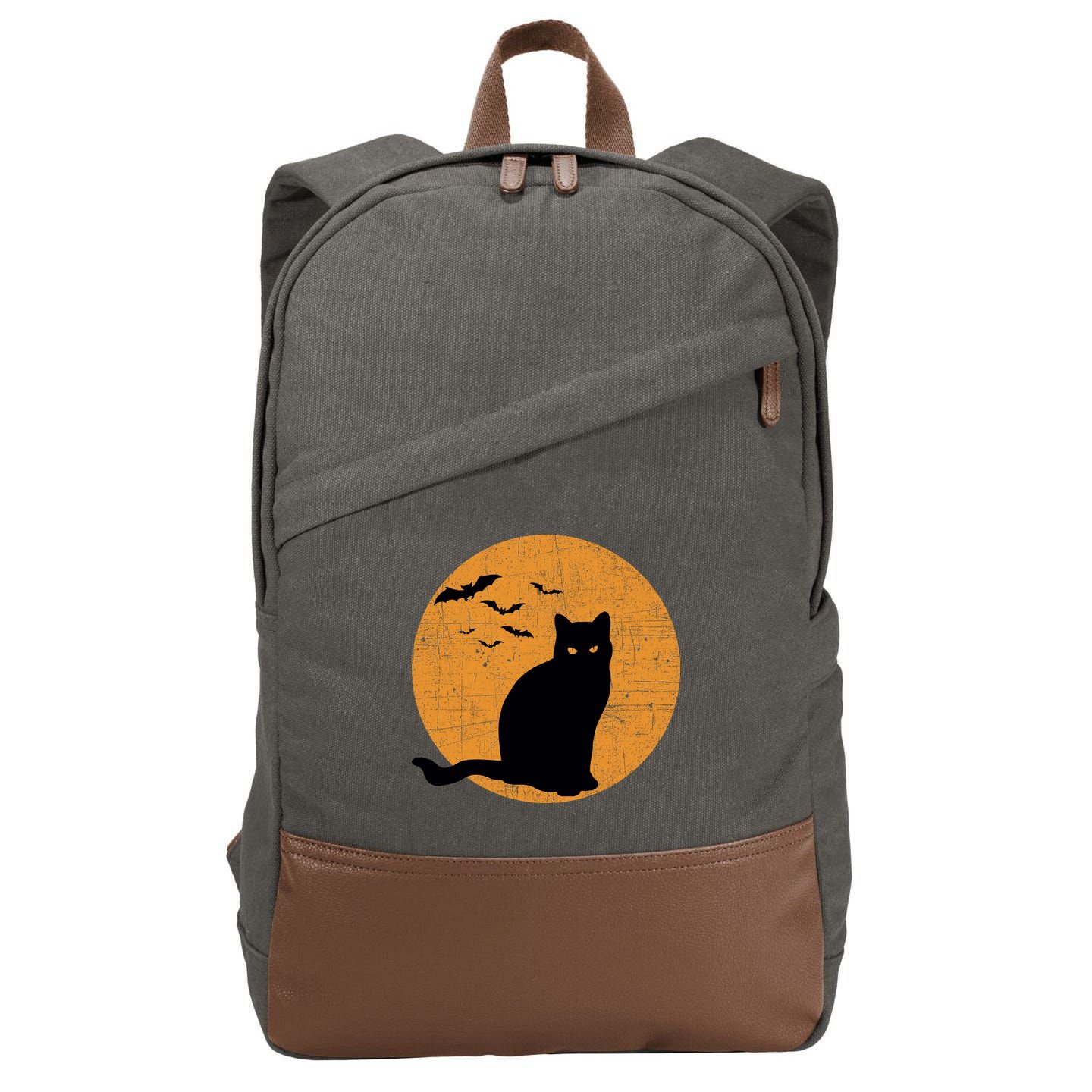 Black Cat Halloween Moon Cotton Canvas Backpack