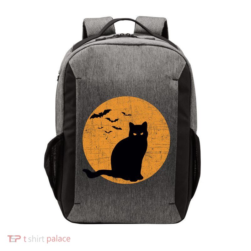 Black Cat Halloween Moon Vector Backpack
