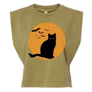 Black Cat Halloween Moon Garment-Dyed Women's Muscle Tee