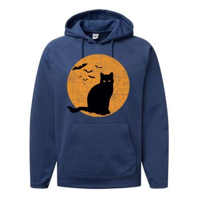 Black Cat Halloween Moon Performance Fleece Hoodie