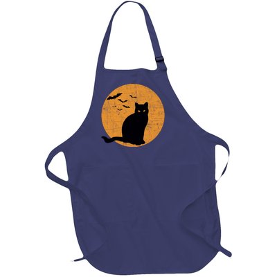 Black Cat Halloween Moon Full-Length Apron With Pockets