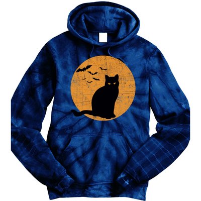 Black Cat Halloween Moon Tie Dye Hoodie