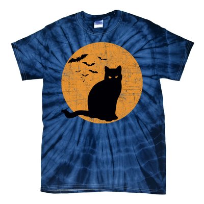 Black Cat Halloween Moon Tie-Dye T-Shirt