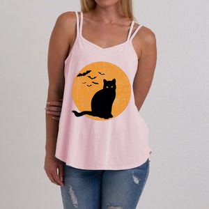 Black Cat Halloween Moon Women's Strappy Tank