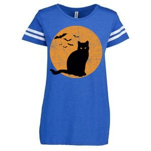 Black Cat Halloween Moon Enza Ladies Jersey Football T-Shirt