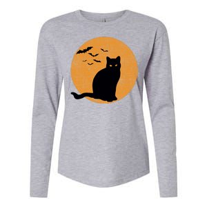 Black Cat Halloween Moon Womens Cotton Relaxed Long Sleeve T-Shirt