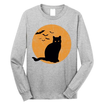 Black Cat Halloween Moon Long Sleeve Shirt