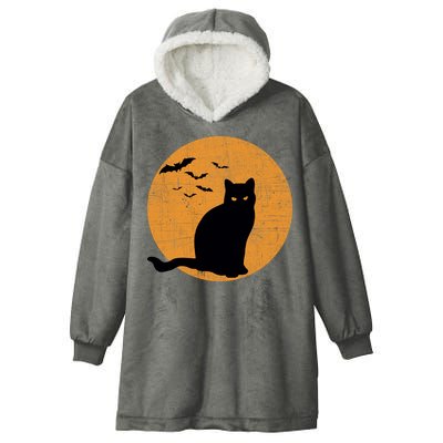 Black Cat Halloween Moon Hooded Wearable Blanket