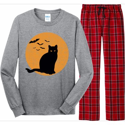 Black Cat Halloween Moon Long Sleeve Pajama Set