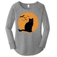 Black Cat Halloween Moon Women's Perfect Tri Tunic Long Sleeve Shirt