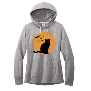 Black Cat Halloween Moon Women's Fleece Hoodie