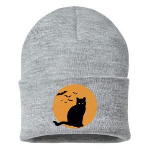 Black Cat Halloween Moon Sustainable Knit Beanie