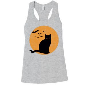 Black Cat Halloween Moon Women's Racerback Tank