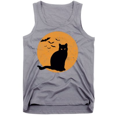 Black Cat Halloween Moon Tank Top