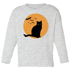 Black Cat Halloween Moon Toddler Long Sleeve Shirt