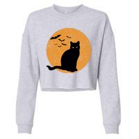 Black Cat Halloween Moon Cropped Pullover Crew