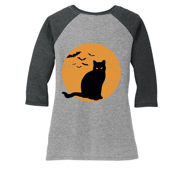 Black Cat Halloween Moon Women's Tri-Blend 3/4-Sleeve Raglan Shirt