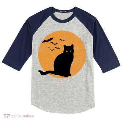 Black Cat Halloween Moon Kids Colorblock Raglan Jersey