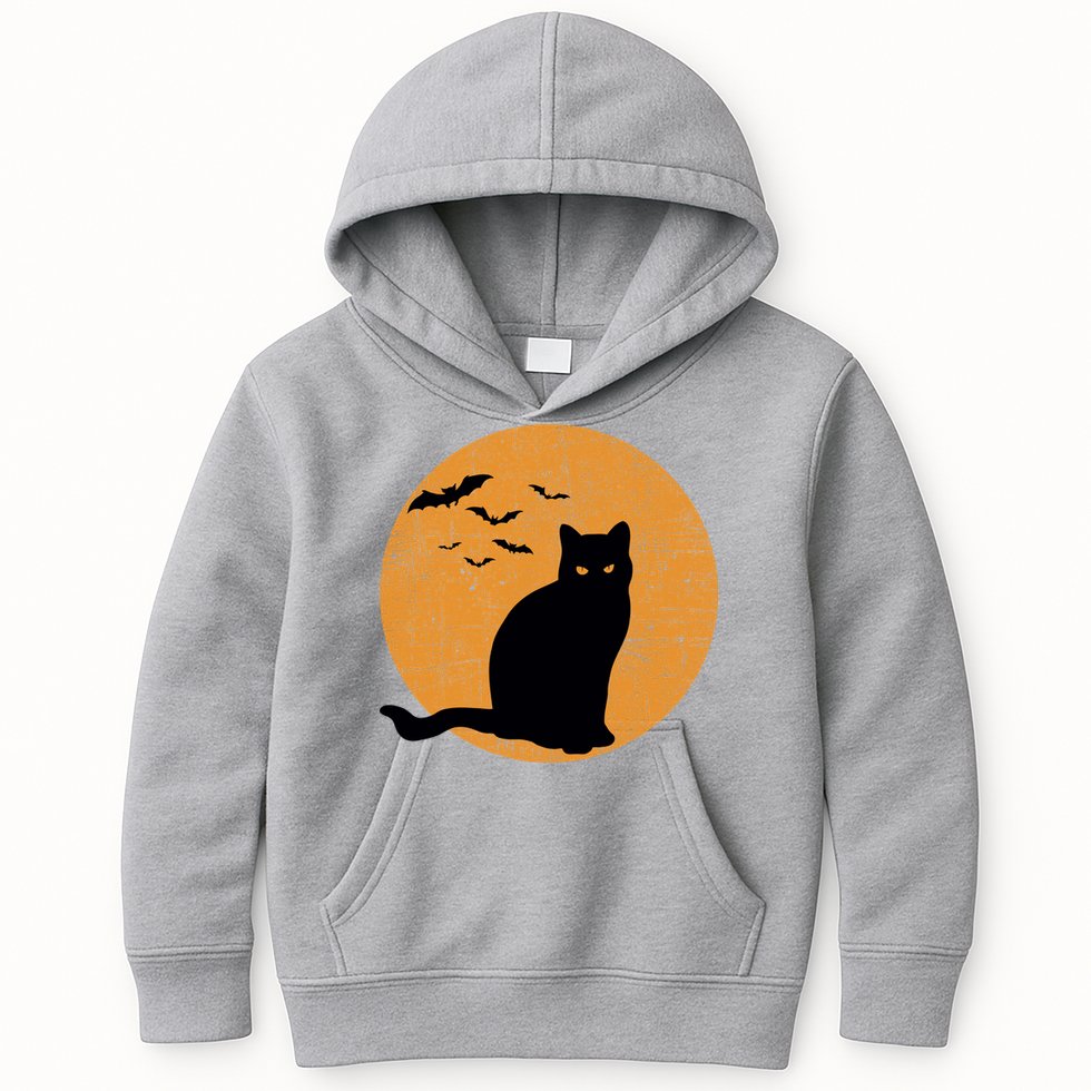 Black Cat Halloween Moon Kids Hoodie