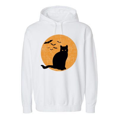 Black Cat Halloween Moon Garment-Dyed Fleece Hoodie