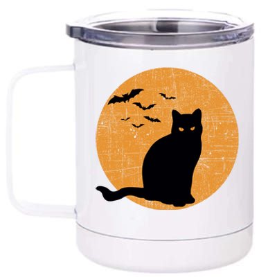 Black Cat Halloween Moon 12 oz Stainless Steel Tumbler Cup