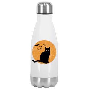 Black Cat Halloween Moon Stainless Steel Insulated Water Bottle