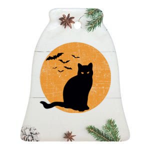 Black Cat Halloween Moon Ceramic Bell Ornament