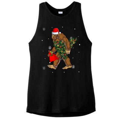 Bigfoot Christmas Holiday Festive Ladies PosiCharge Tri-Blend Wicking Tank