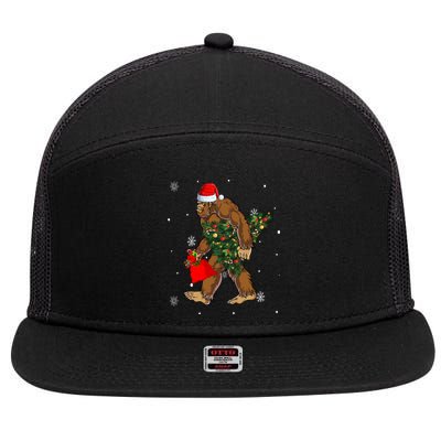 Bigfoot Christmas Holiday Festive 7 Panel Mesh Trucker Snapback Hat