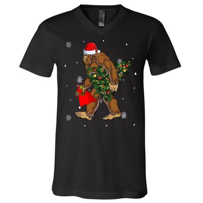 Bigfoot Christmas Holiday Festive V-Neck T-Shirt