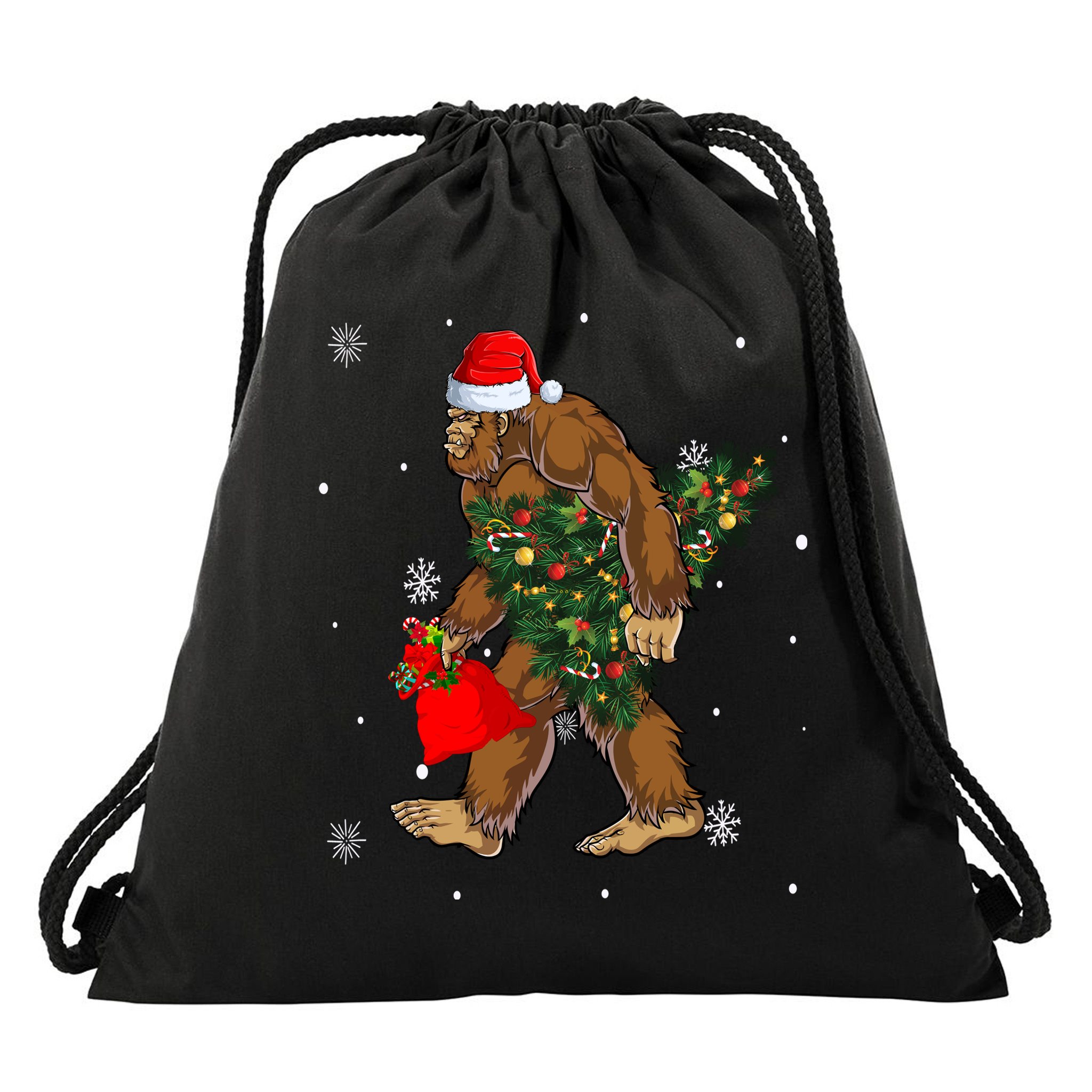 Bigfoot Christmas Holiday Festive Drawstring Bag