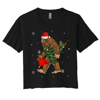 Bigfoot Christmas Holiday Festive Women's Crop Top Tee