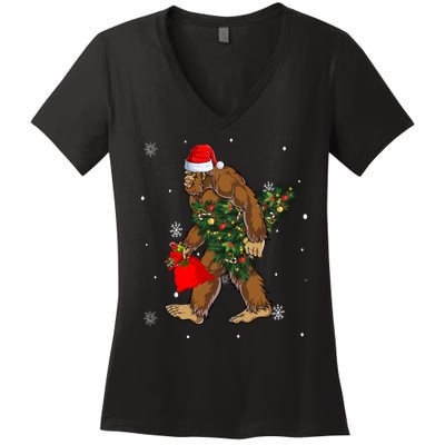 Bigfoot Christmas Holiday Festive Women's V-Neck T-Shirt