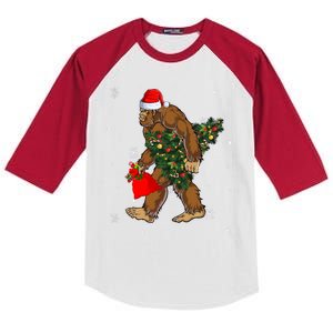 Bigfoot Christmas Holiday Festive Kids Colorblock Raglan Jersey