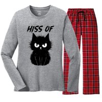 Black Cat Hiss Off For Men Women Meow Cat Gifts Women's Long Sleeve Flannel Pajama Set 