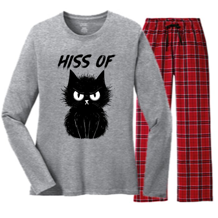 Black Cat Hiss Off For Men Women Meow Cat Gifts Women's Long Sleeve Flannel Pajama Set 