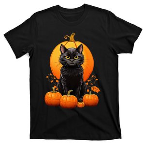 Black Cat Halloween Pumpkin Costume T-Shirt