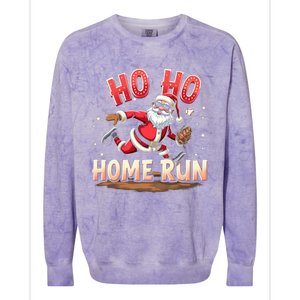 Baseball Christmas Ho Ho Home Run Santa Playing Baseball Gift Colorblast Crewneck Sweatshirt