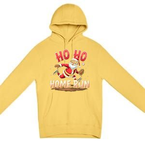 Baseball Christmas Ho Ho Home Run Santa Playing Baseball Gift Premium Pullover Hoodie