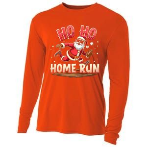 Baseball Christmas Ho Ho Home Run Santa Playing Baseball Gift Cooling Performance Long Sleeve Crew