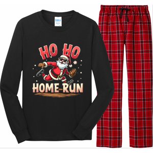 Baseball Christmas Ho Ho Home Run Santa Playing Baseball Gift Long Sleeve Pajama Set