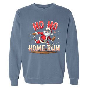 Baseball Christmas Ho Ho Home Run Santa Playing Baseball Gift Garment-Dyed Sweatshirt