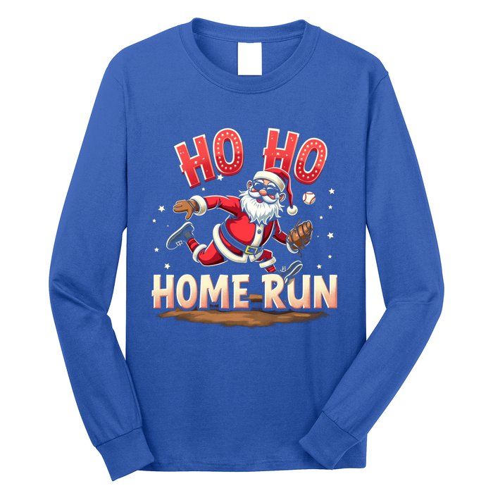 Baseball Christmas Ho Ho Home Run Santa Playing Baseball Gift Long Sleeve Shirt