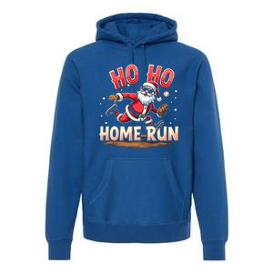 Baseball Christmas Ho Ho Home Run Santa Playing Baseball Gift Premium Hoodie