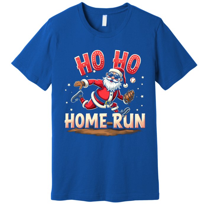 Baseball Christmas Ho Ho Home Run Santa Playing Baseball Gift Premium T-Shirt