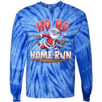 Baseball Christmas Ho Ho Home Run Santa Playing Baseball Gift Tie-Dye Long Sleeve Shirt