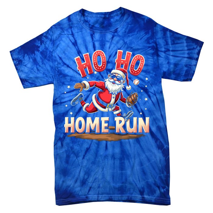 Baseball Christmas Ho Ho Home Run Santa Playing Baseball Gift Tie-Dye T-Shirt