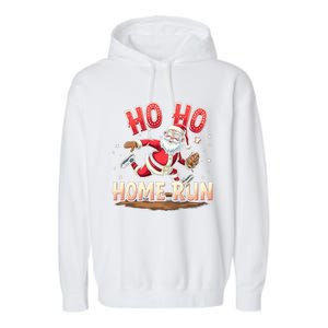 Baseball Christmas Ho Ho Home Run Santa Playing Baseball Gift Garment-Dyed Fleece Hoodie