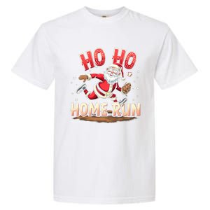 Baseball Christmas Ho Ho Home Run Santa Playing Baseball Gift Garment-Dyed Heavyweight T-Shirt