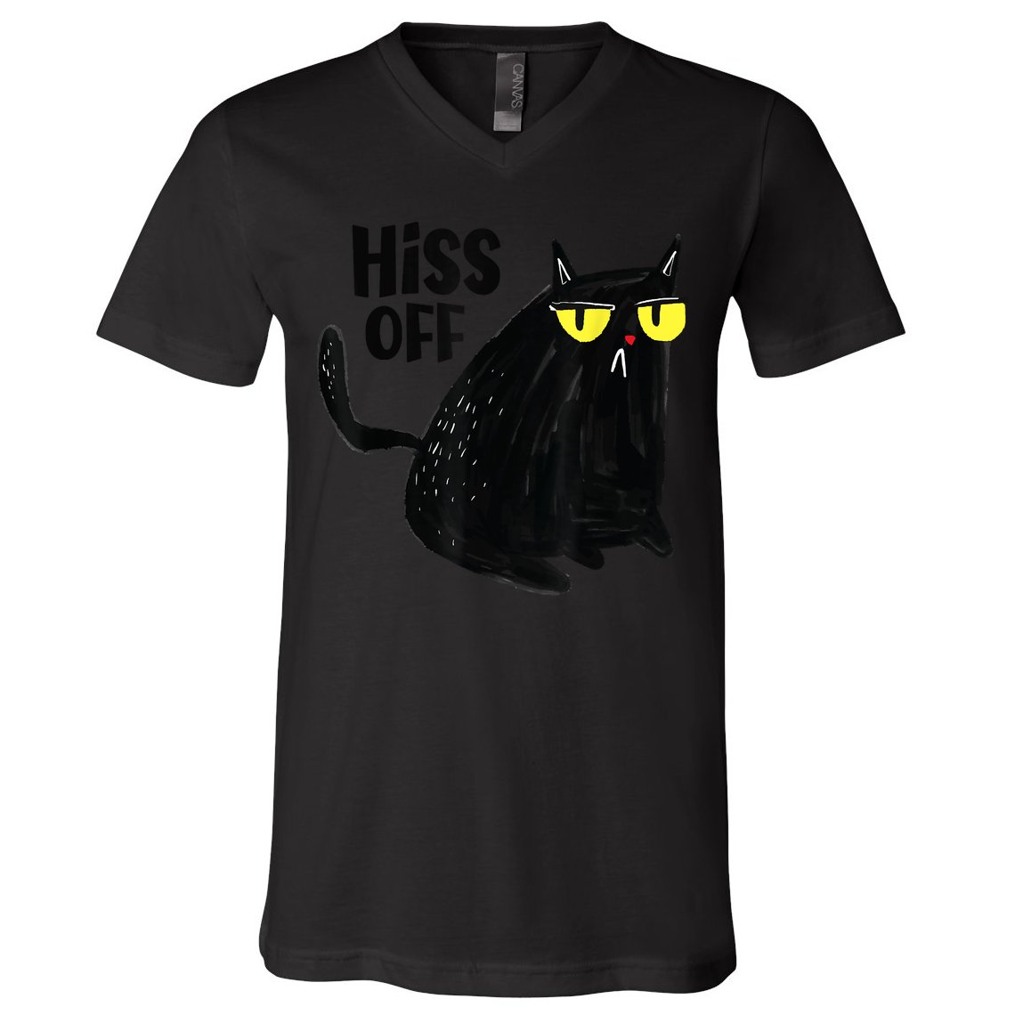 Black Cat Hiss Off Meow Cat Gifts V-Neck T-Shirt